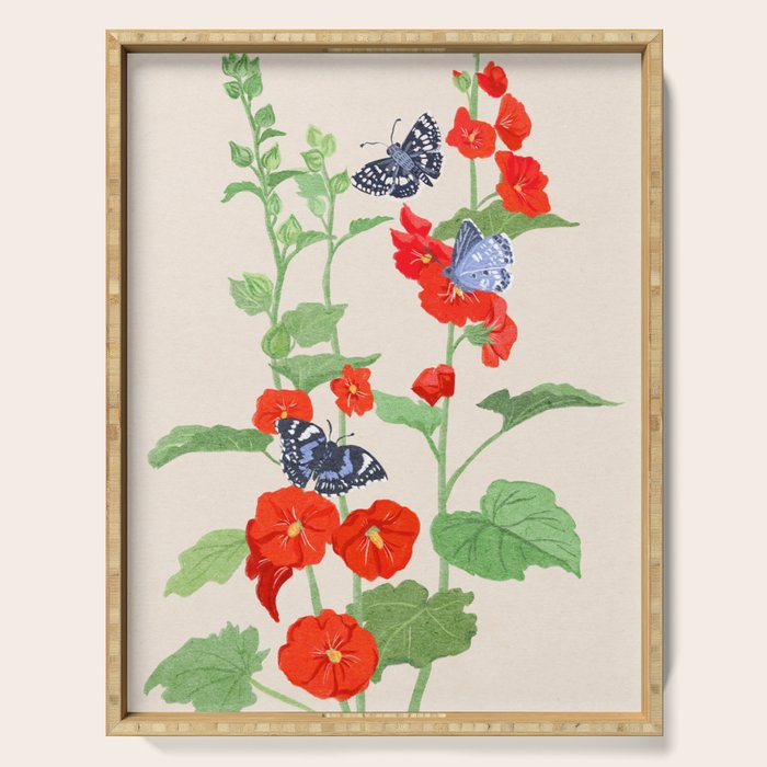Hollyhock and Butterflies Serving Tray Gallery Image 1