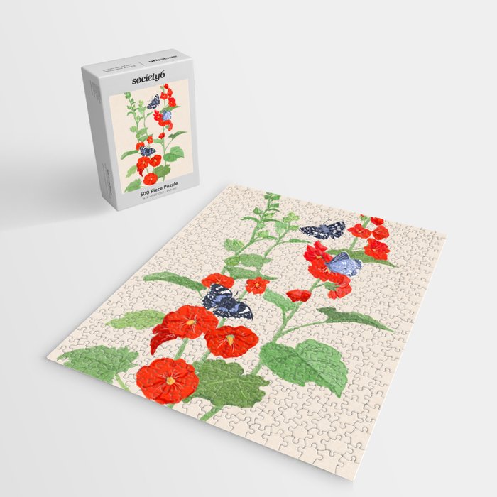 Hollyhock and Butterflies Jigsaw Puzzle Gallery Image 2