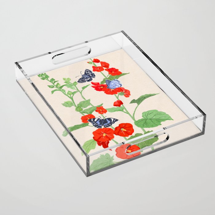 Hollyhock and Butterflies Acrylic Tray Gallery Image 1
