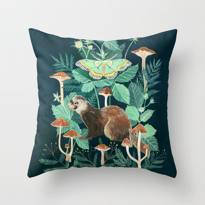 Ferret and Moth Throw Pillow Gallery Image 1