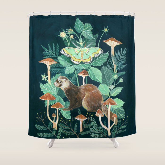 Ferret and Moth Shower Curtain Gallery Image 1