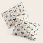 Cows with Pink and Yellow Flowers on Cream, Cow Illustration, Floral Pillow Sham Gallery Image 3