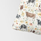 Cows with Pink and Yellow Flowers on Cream, Cow Illustration, Floral Pillow Sham Gallery Image 4