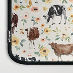 Cows with Pink and Yellow Flowers on Cream, Cow Illustration, Floral Laptop Sleeve Gallery Image 3