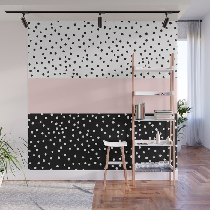 Pink white black watercolor polka dots Wall Mural Gallery Image 1