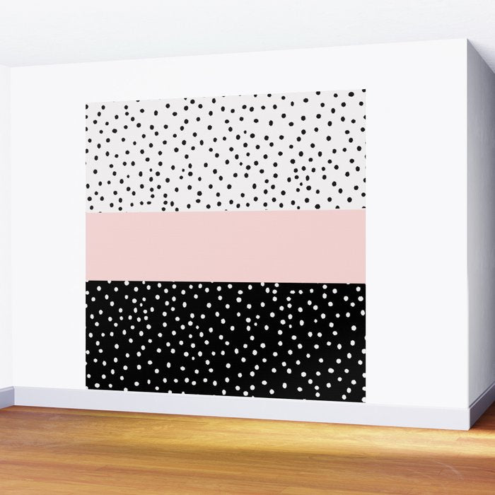 Pink white black watercolor polka dots Wall Mural Gallery Image 2