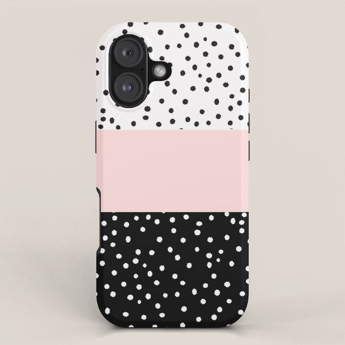 Pink white black watercolor polka dots iPhone Case Gallery Image 1