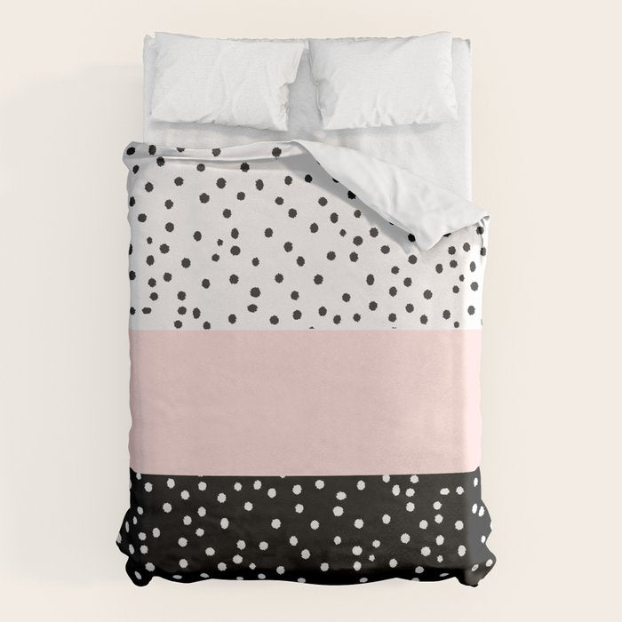 Pink white black watercolor polka dots Duvet Cover Gallery Image 6