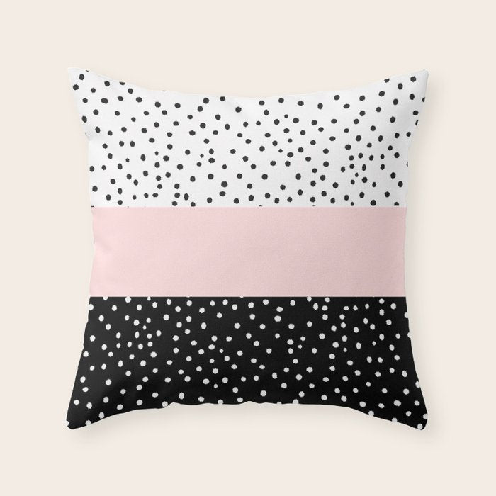 Pink white black watercolor polka dots Throw Pillow Gallery Image 1