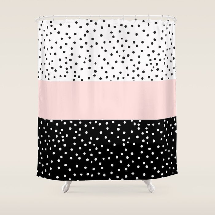 Pink white black watercolor polka dots Shower Curtain Gallery Image 1