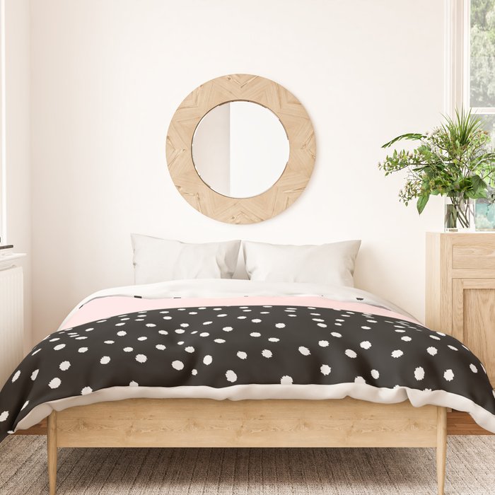 Pink white black watercolor polka dots Duvet Cover Gallery Image 3