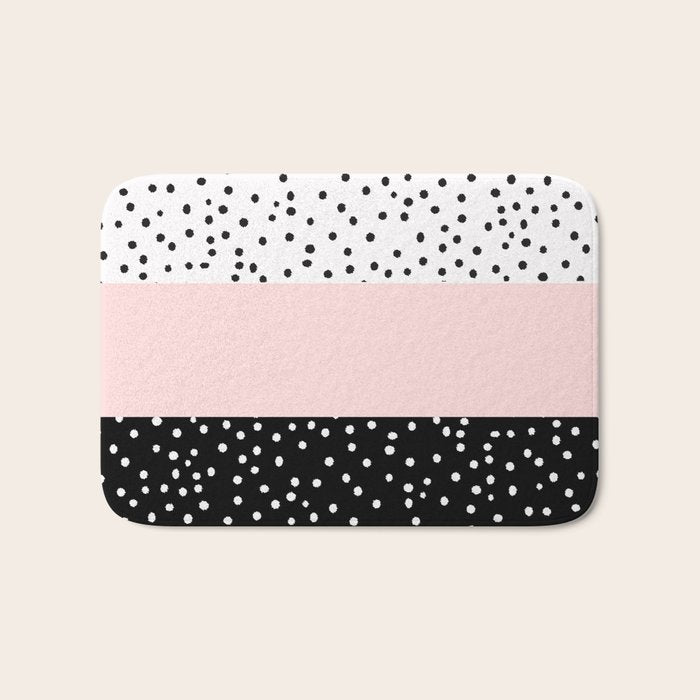 Pink white black watercolor polka dots Bath Mat Gallery Image 1