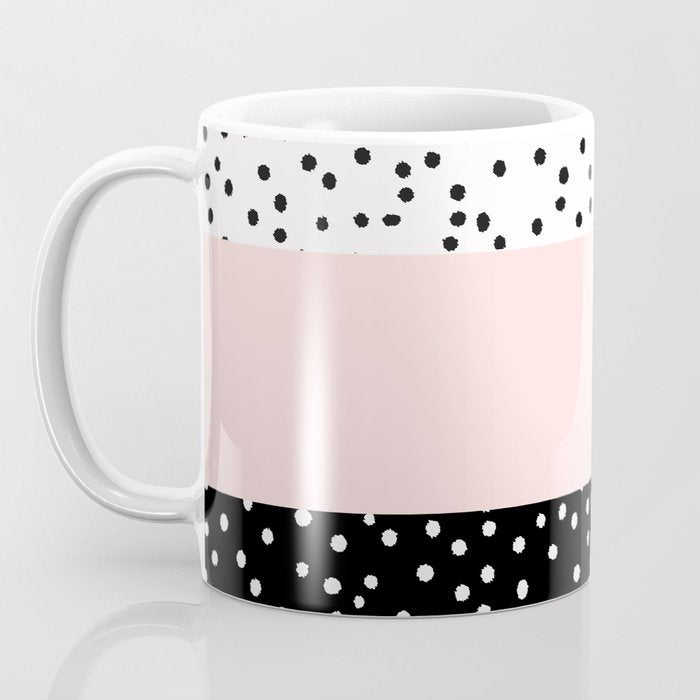Pink white black watercolor polka dots Coffee Mug Gallery Image 3