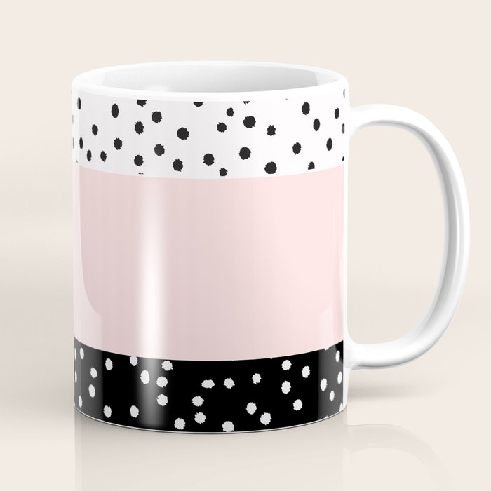 Pink white black watercolor polka dots Coffee Mug Gallery Image 1