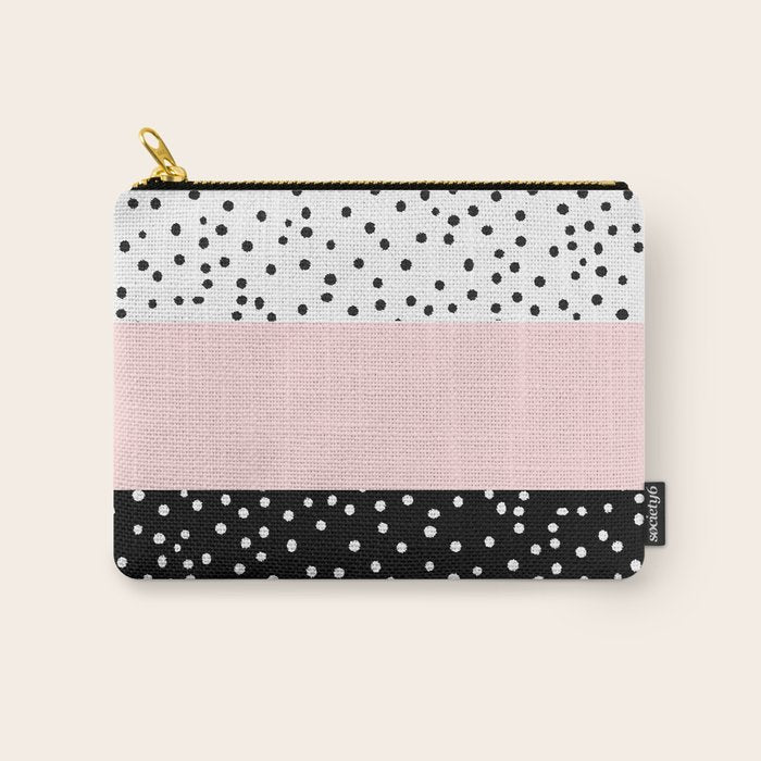 Pink white black watercolor polka dots Carry All Pouch Gallery Image 1