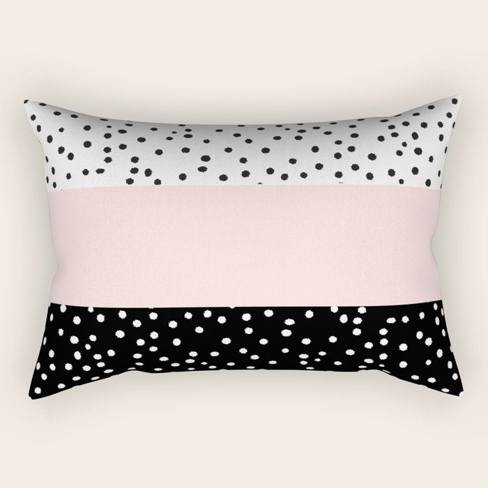 Pink white black watercolor polka dots Rectangular Pillow Gallery Image 1