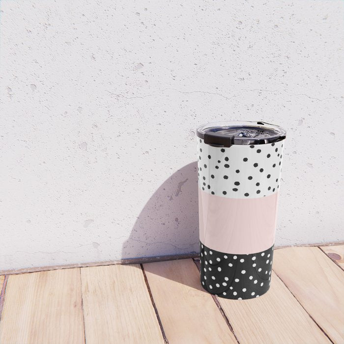 Pink white black watercolor polka dots Travel Mug Gallery Image 4