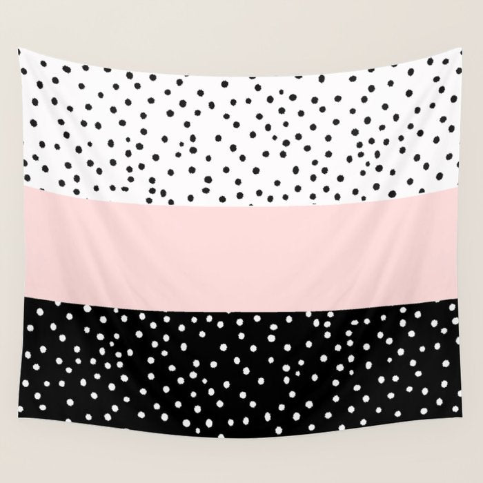 Pink white black watercolor polka dots Wall Tapestry Gallery Image 1