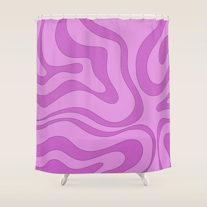 Modern Retro Liquid Swirl Funky Abstract Pattern in Danish Pastel Purple Shower Curtain Gallery Image 1