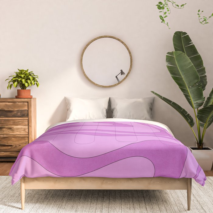 Modern Retro Liquid Swirl Funky Abstract Pattern in Danish Pastel Purple Comforter Gallery Image 3