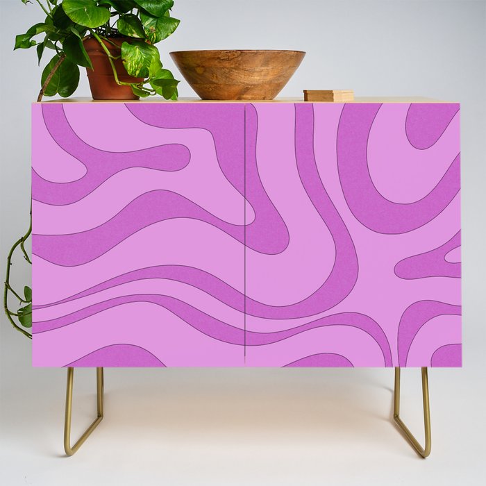 Modern Retro Liquid Swirl Funky Abstract Pattern in Danish Pastel Purple Credenza Gallery Image 1