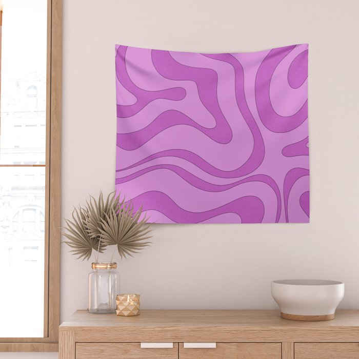 Modern Retro Liquid Swirl Funky Abstract Pattern in Danish Pastel Purple Wall Tapestry Gallery Image 2