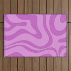 Modern Retro Liquid Swirl Funky Abstract Pattern in Danish Pastel Purple Outdoor Rug Gallery Image 1