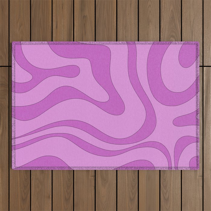 Modern Retro Liquid Swirl Funky Abstract Pattern in Danish Pastel Purple Outdoor Rug Gallery Image 1