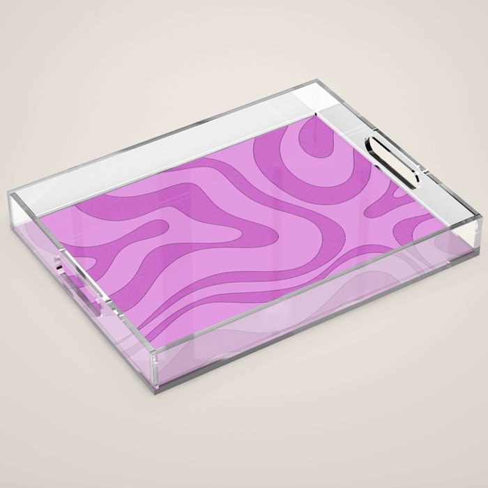 Modern Retro Liquid Swirl Funky Abstract Pattern in Danish Pastel Purple Acrylic Tray Gallery Image 1
