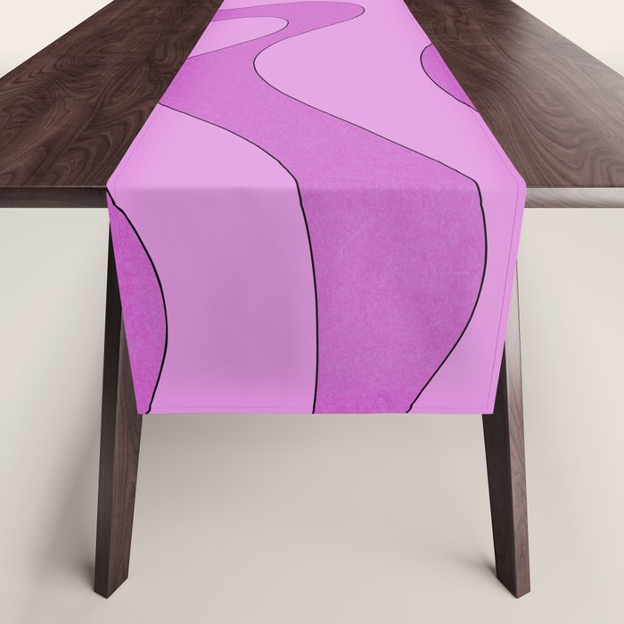 Modern Retro Liquid Swirl Funky Abstract Pattern in Danish Pastel Purple Table Runner Gallery Image 1