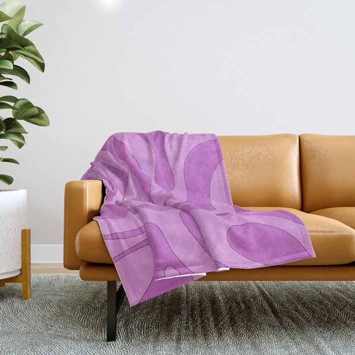 Modern Retro Liquid Swirl Funky Abstract Pattern in Danish Pastel Purple Throw Blanket Gallery Image 1
