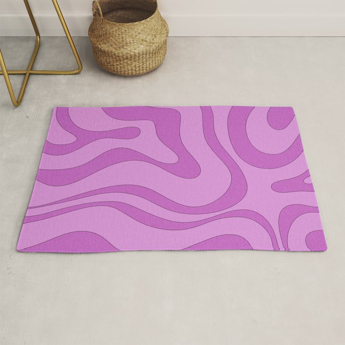 Modern Retro Liquid Swirl Funky Abstract Pattern in Danish Pastel Purple Rug Gallery Image 1