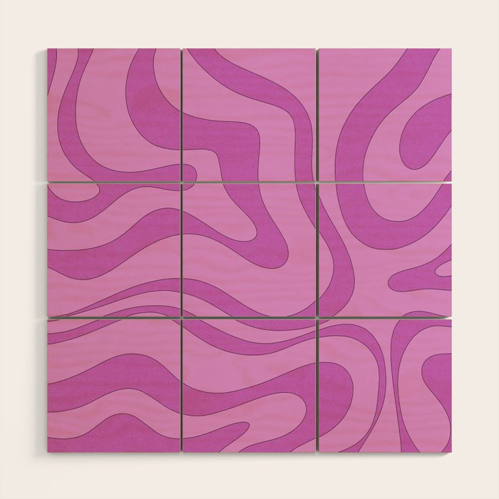 Modern Retro Liquid Swirl Funky Abstract Pattern in Danish Pastel Purple Wood Wall Art Gallery Image 1