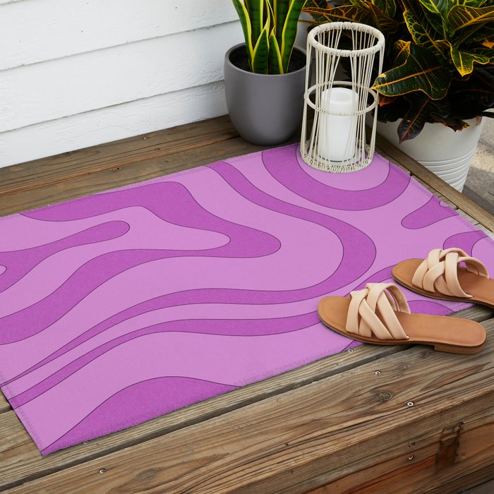Modern Retro Liquid Swirl Funky Abstract Pattern in Danish Pastel Purple Outdoor Rug Gallery Image 2