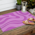 Modern Retro Liquid Swirl Funky Abstract Pattern in Danish Pastel Purple Outdoor Rug Gallery Image 2