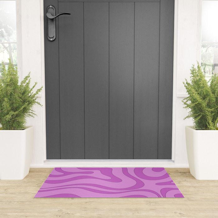 Modern Retro Liquid Swirl Funky Abstract Pattern in Danish Pastel Purple Welcome Mat Gallery Image 3