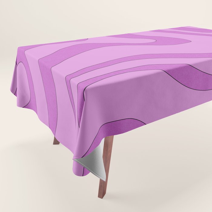 Modern Retro Liquid Swirl Funky Abstract Pattern in Danish Pastel Purple Tablecloth Gallery Image 1