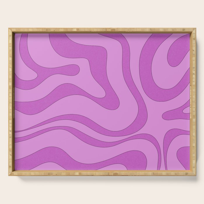 Modern Retro Liquid Swirl Funky Abstract Pattern in Danish Pastel Purple Serving Tray Gallery Image 1