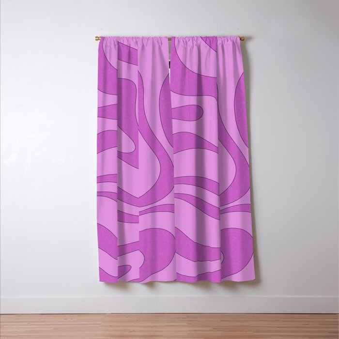 Modern Retro Liquid Swirl Funky Abstract Pattern in Danish Pastel Purple Window Curtain Gallery Image 3
