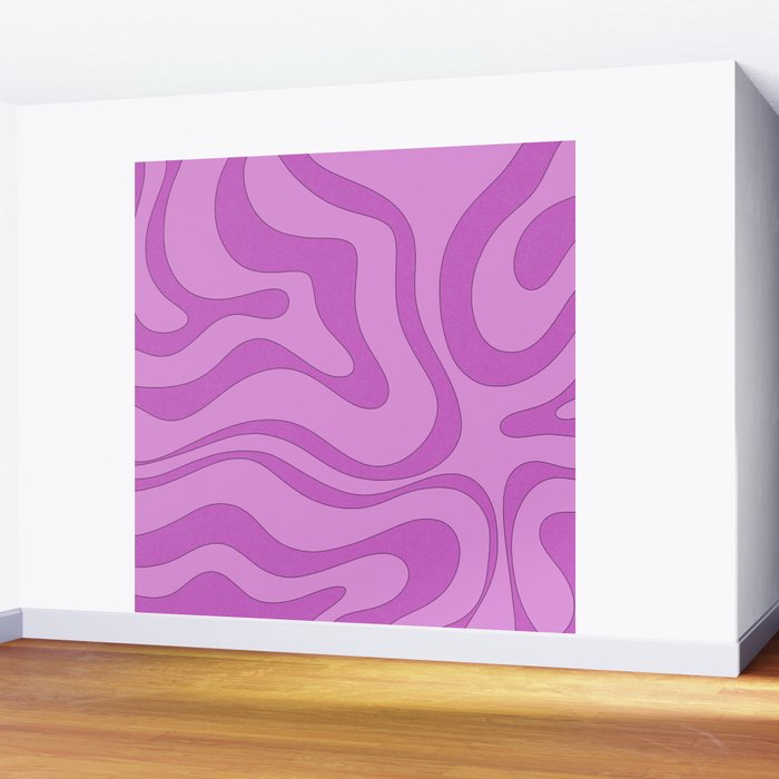 Modern Retro Liquid Swirl Funky Abstract Pattern in Danish Pastel Purple Wall Mural Gallery Image 2