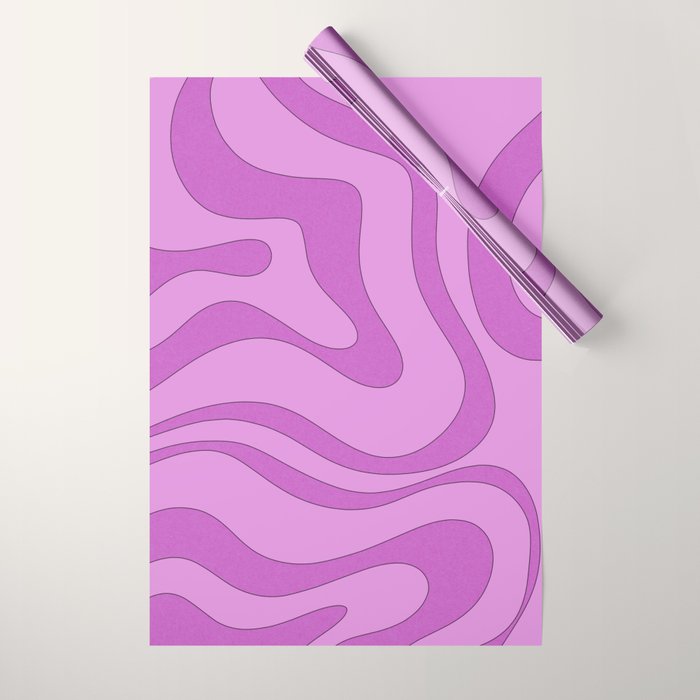 Modern Retro Liquid Swirl Funky Abstract Pattern in Danish Pastel Purple Wrapping Paper Gallery Image 1