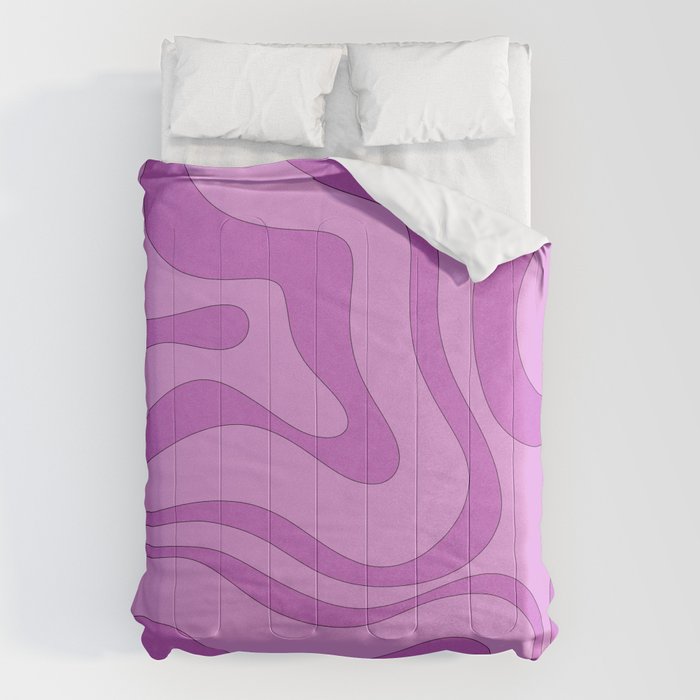 Modern Retro Liquid Swirl Funky Abstract Pattern in Danish Pastel Purple Comforter Gallery Image 1