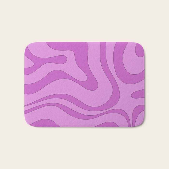 Modern Retro Liquid Swirl Funky Abstract Pattern in Danish Pastel Purple Bath Mat Gallery Image 1