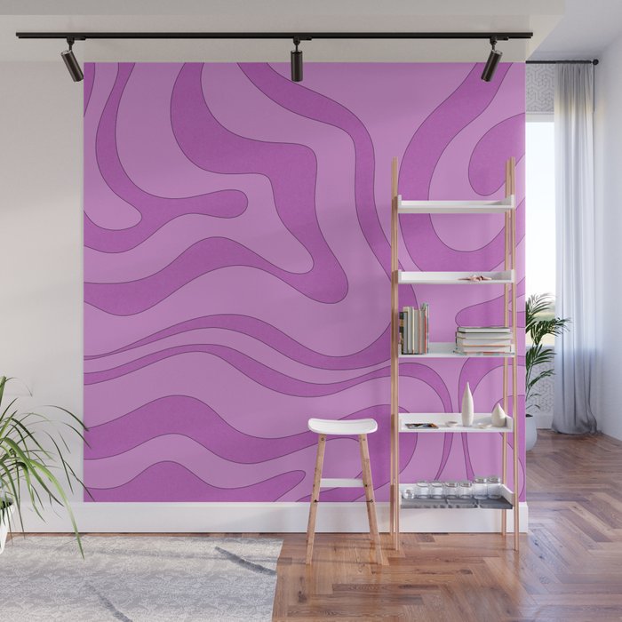 Modern Retro Liquid Swirl Funky Abstract Pattern in Danish Pastel Purple Wall Mural Gallery Image 1