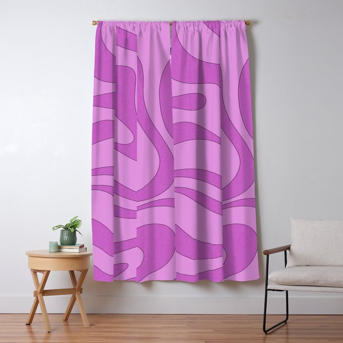 Modern Retro Liquid Swirl Funky Abstract Pattern in Danish Pastel Purple Window Curtain Gallery Image 1