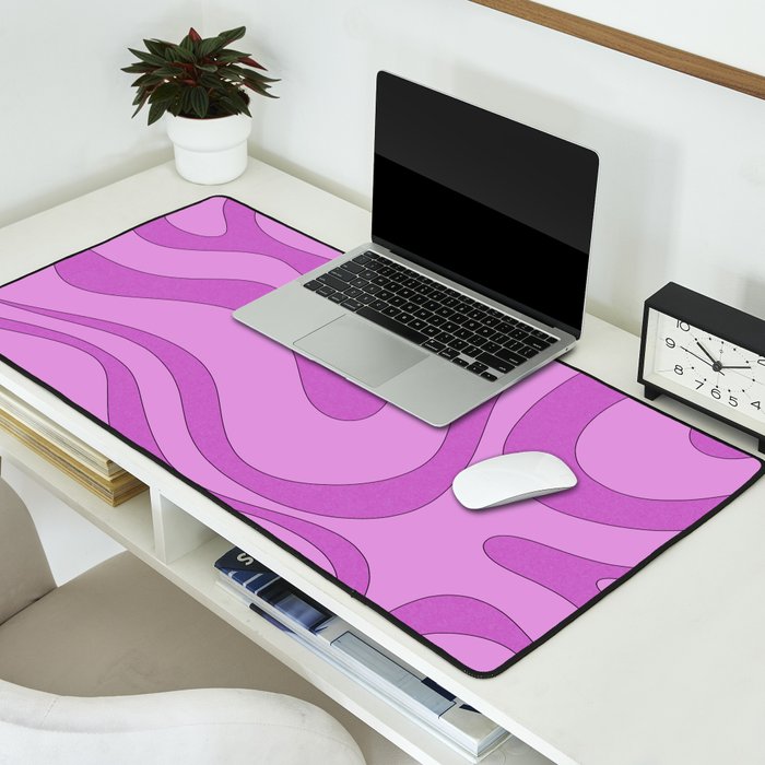Modern Retro Liquid Swirl Funky Abstract Pattern in Danish Pastel Purple Desk Mat Gallery Image 2