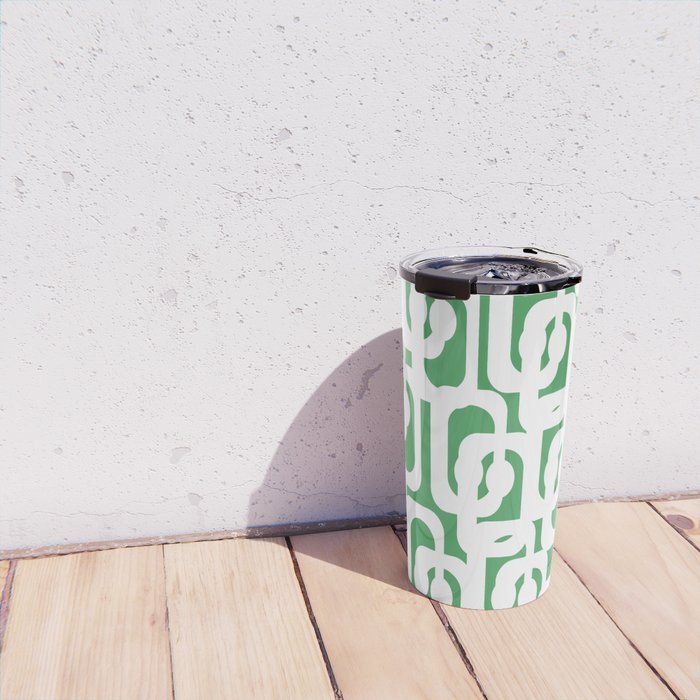 Mid Century Modern Loop Pattern Green and White Modernist Travel Mug Gallery Image 4