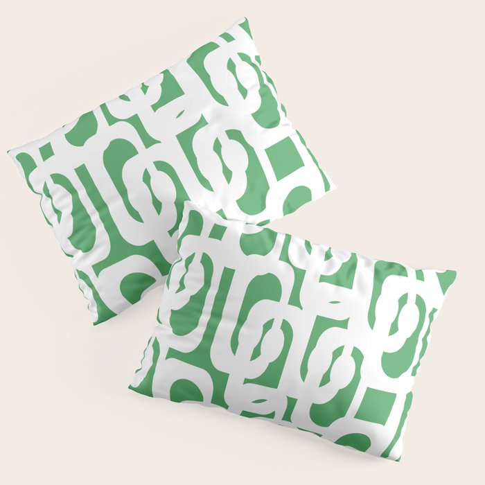 Mid Century Modern Loop Pattern Green and White Modernist Pillow Sham Gallery Image 3