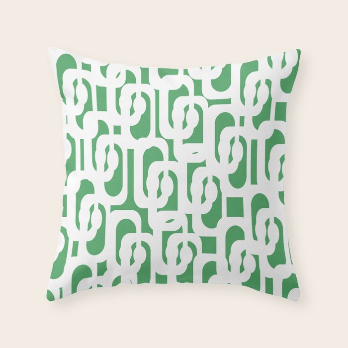 Mid Century Modern Loop Pattern Green and White Modernist Throw Pillow Gallery Image 1