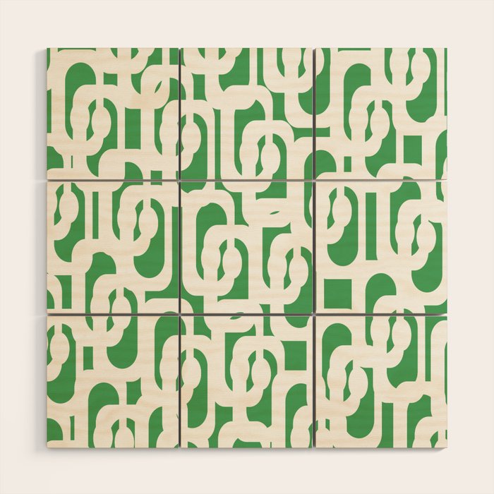 Mid Century Modern Loop Pattern Green and White Modernist Wood Wall Art Gallery Image 1
